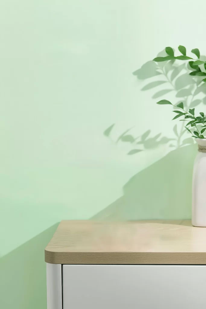 Minimalist Interior with Plant Shadow on Mint Green Wall
