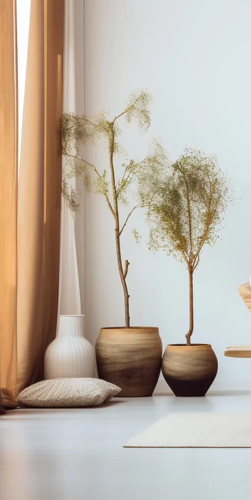 Minimalist Japandi Interior With Potted Plants And Vases