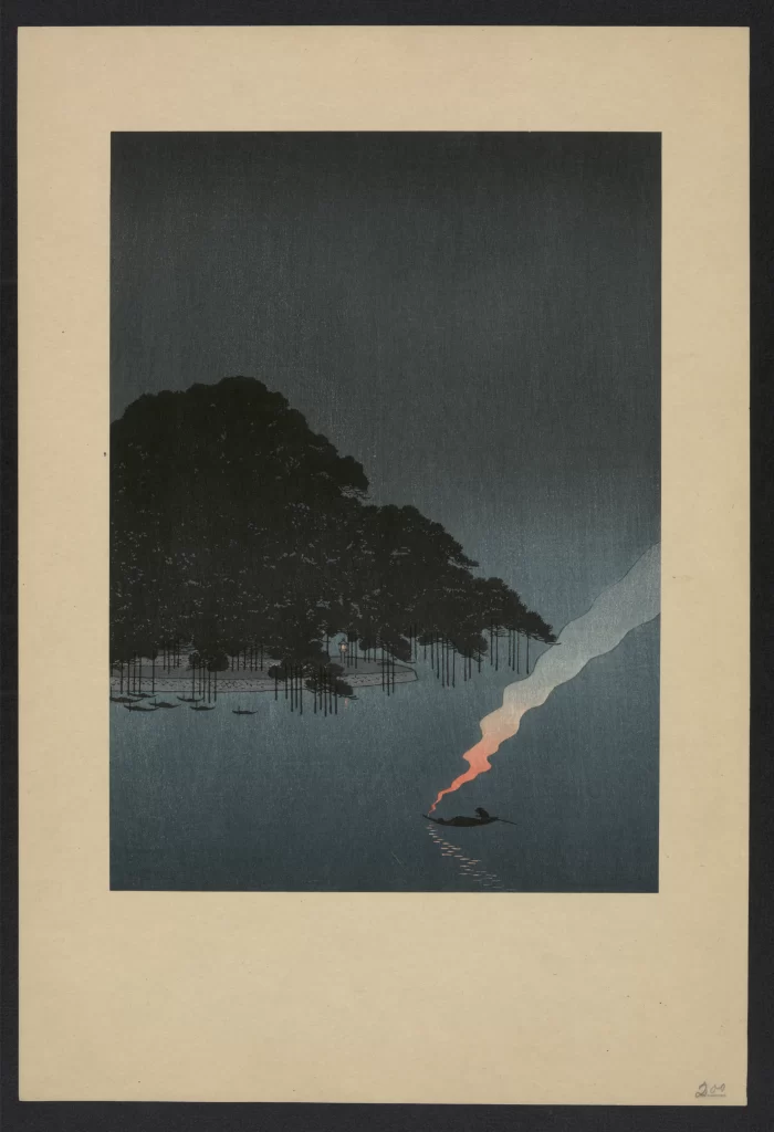 Minimalist Landscape Serene Night Dark Blue Tones Traditional Art Tranquil Scene Subtle Light