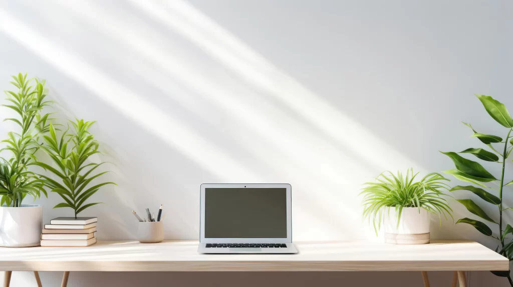 Minimalist Laptop Workspace with Greenery