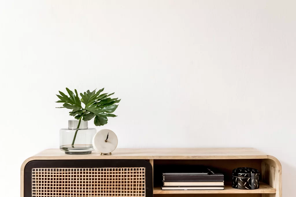 Minimalist Modern Interior with Wooden Cabinet and Home Decor
