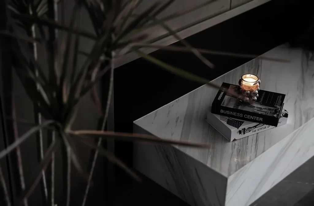 Minimalist Modern White Marble Candle Bookshelf