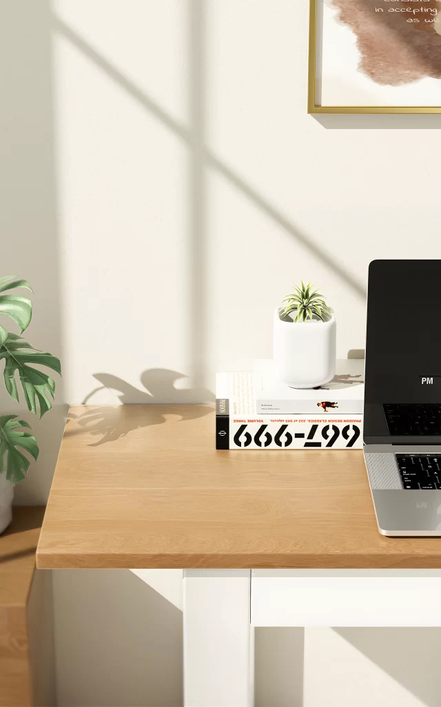 Minimalist Modern Workspace with Laptop and Plant