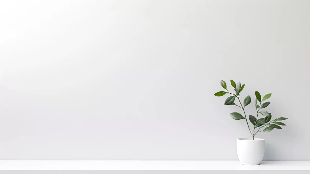 Minimalist Potted Plant on White Background with Copy Space