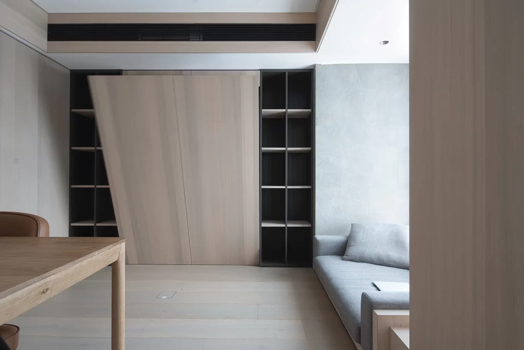 Minimalist Room Neutral Tones Wooden Furniture Natural Light