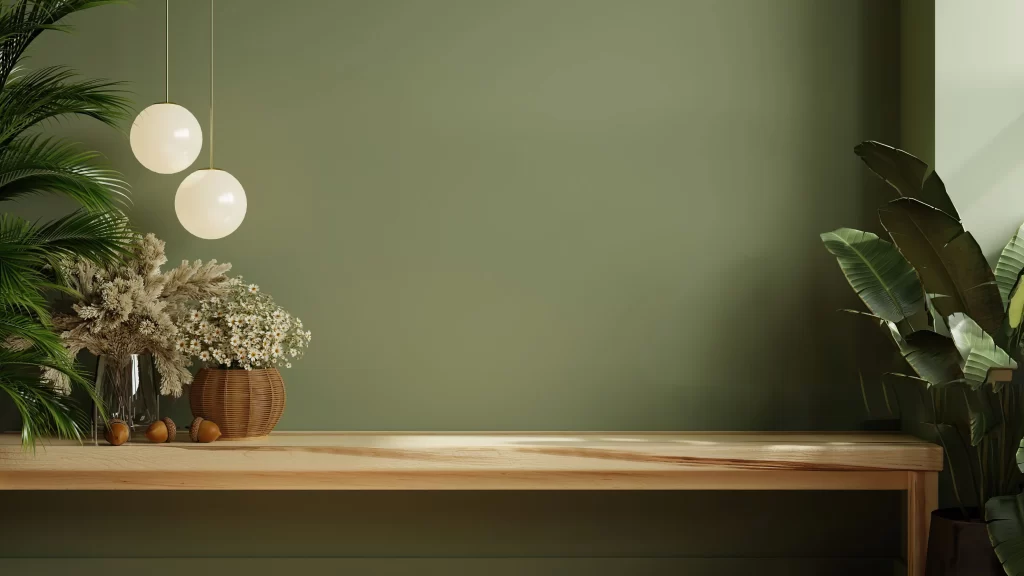 Minimalist Scandinavian Interior Wooden Table Green Plants