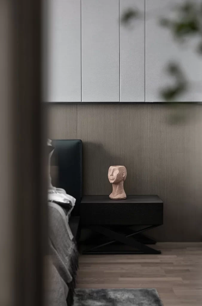 Modern Bedroom Neutral Tones Minimalist Bedside Table Sculpture