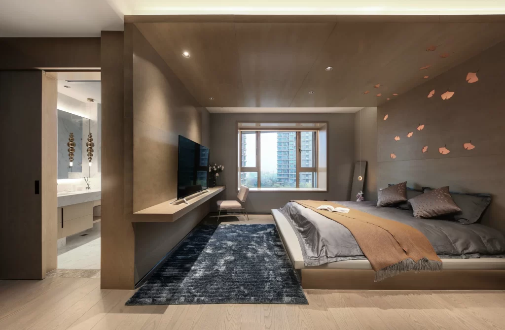 Modern Bedroom Neutral Tones Wooden Accents Minimalist Bed Large Window