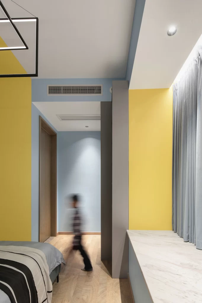 Modern Bedroom Yellow Blue Minimalist Bed Air Vent