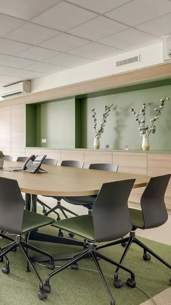 Modern Conference Room With Sage Green Chairs