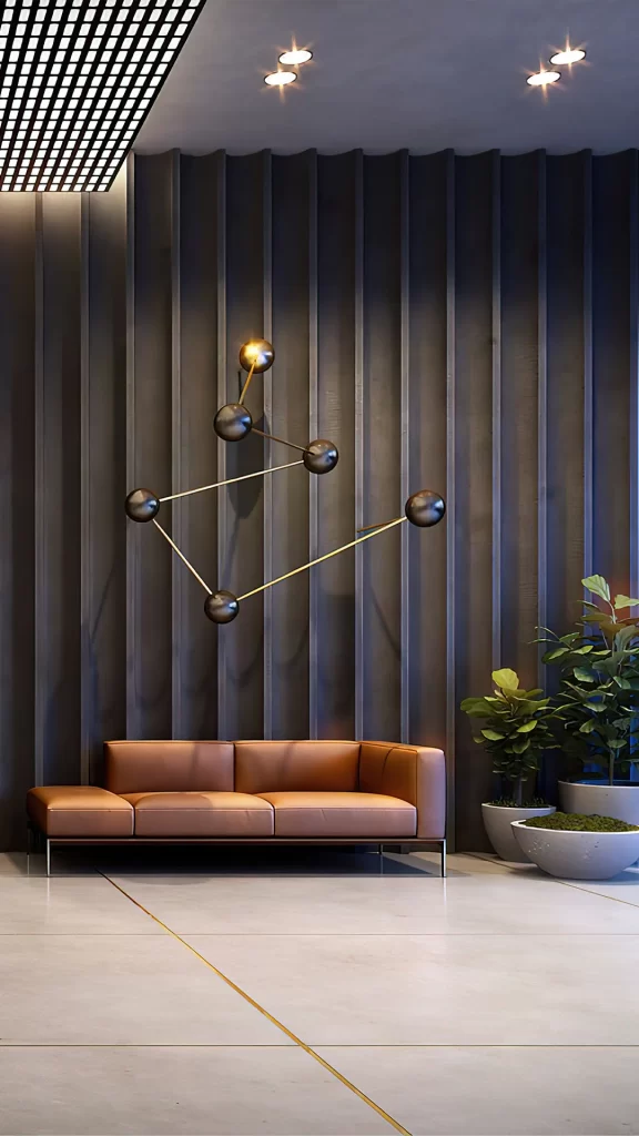 Modern Contemporary Lounge With Fluted Wall and Leather Sofa