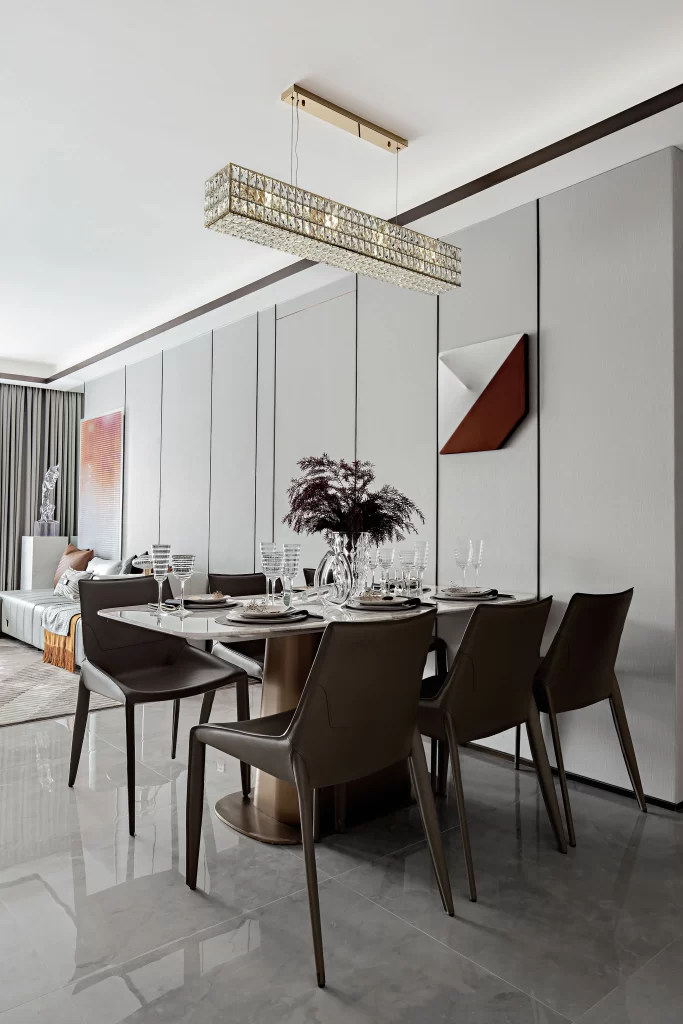 Modern Dining Room Minimalist Design Neutral Colors Sleek Furniture Artistic Decor