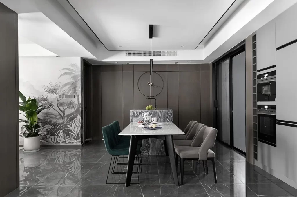 Modern Dining Room Monochrome Palette Sleek Minimalist Furniture