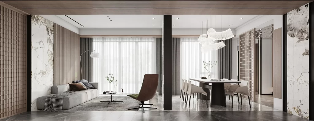 Modern Living Dining Neutral Tones Minimalist Furniture Contemporary Lighting