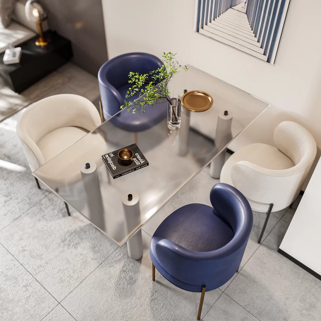 Modern Living Room Blue Chairs Glass Table Minimalist Design