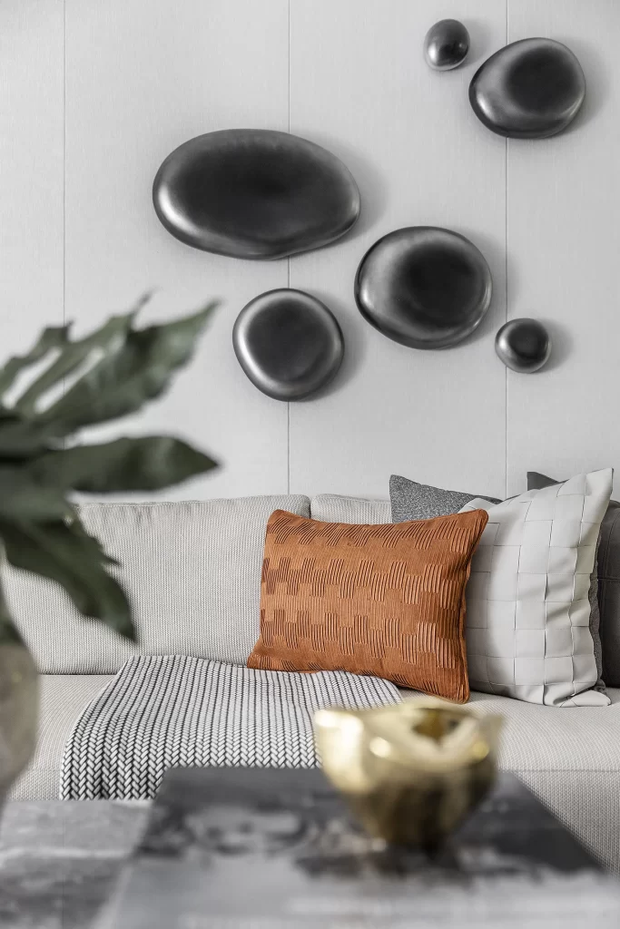 Modern Living Room Decorative Wall Art Neutral Color Palette Textured Cushions