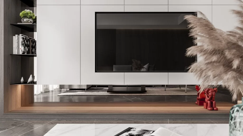 Modern Living Room Minimalist Design Neutral Color Palette Wooden Accents Artistic Decorations