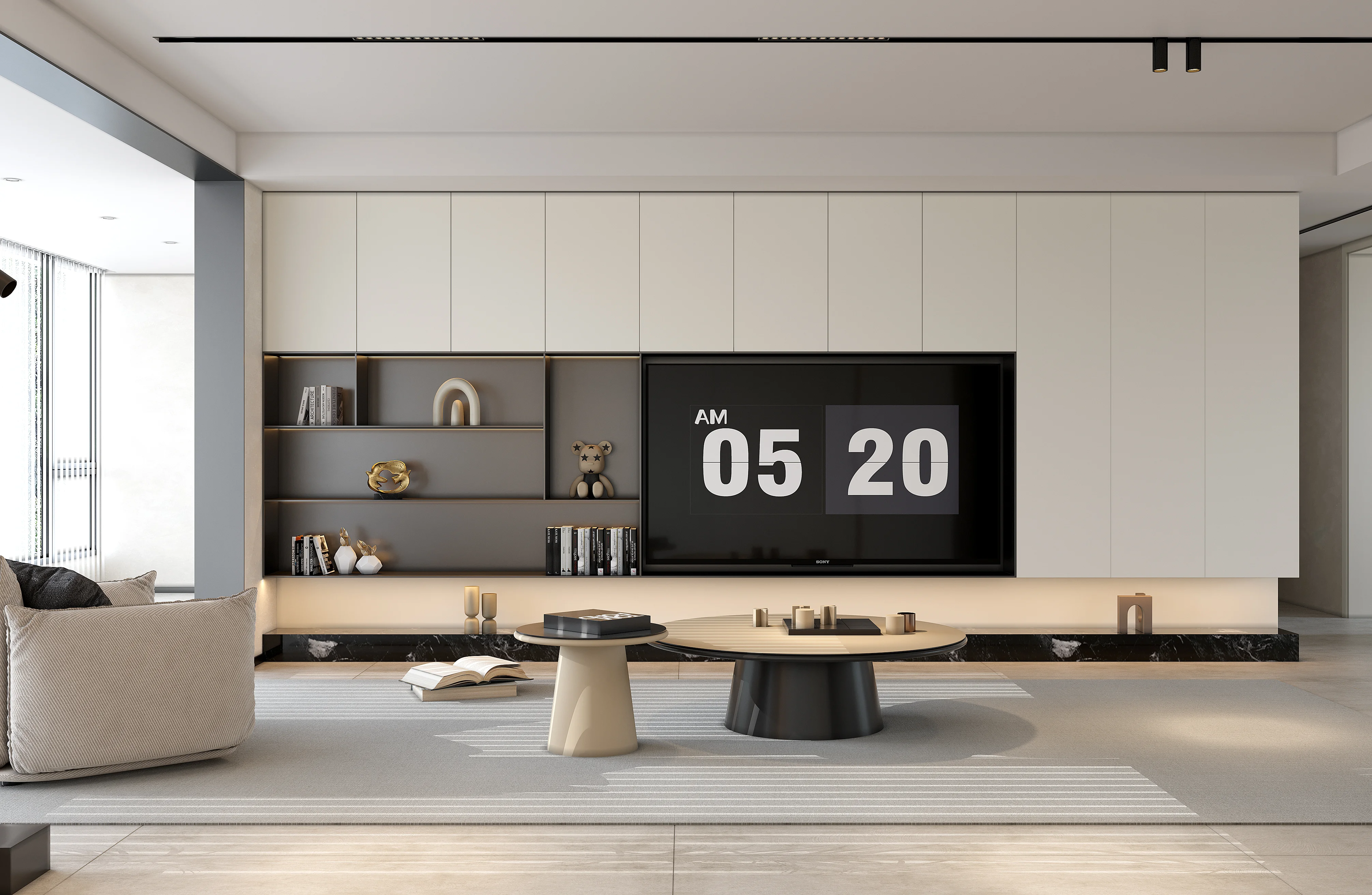 Modern Living Room Minimalist Design Neutral Color Palette Contemporary Furniture Artistic Decor