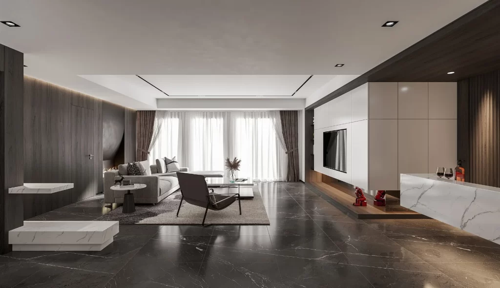 Modern Living Room Minimalist Design Neutral Color Scheme Large Windows Sleek Furniture