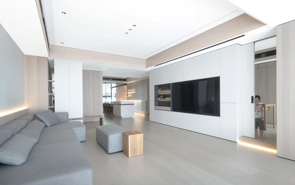 Modern Living Room Neutral Tones Minimalist Furniture Soft Lighting