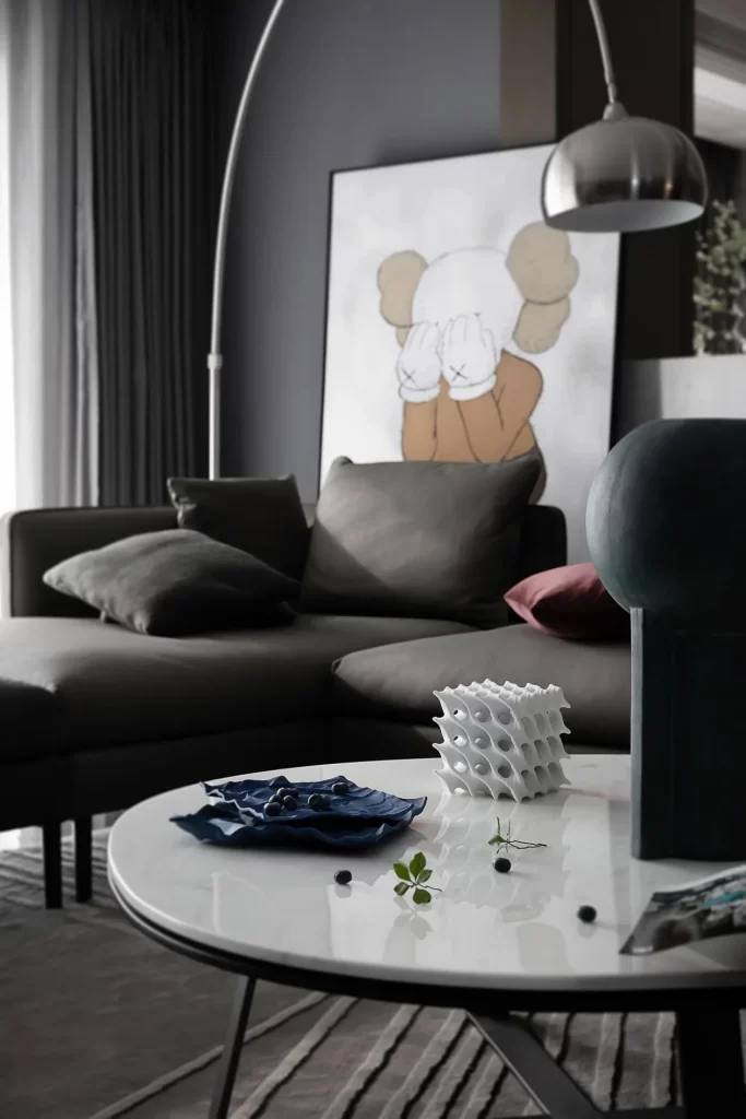 Modern Living Room Neutral Tones Minimalist Sofa Artistic Decorations