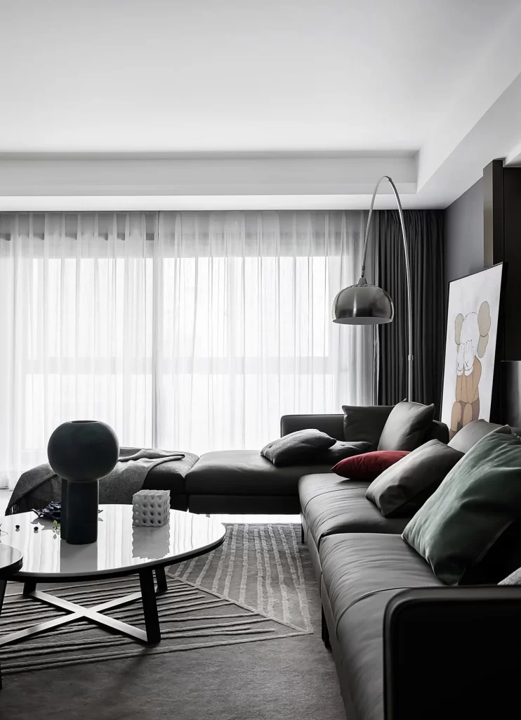 Modern Living Room Neutral Tones Minimalist Sofa Coffee Table Floor Lamp