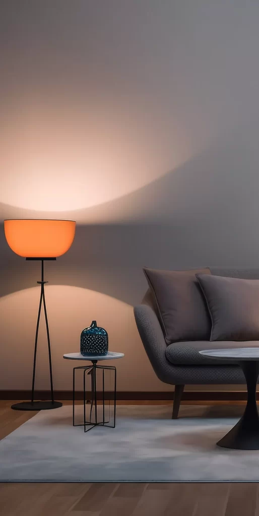 Modern Living Room With Orange Floor Lamp