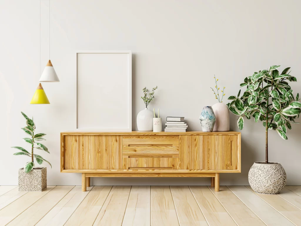 Modern Minimalist Interior with Light Wood Sideboard