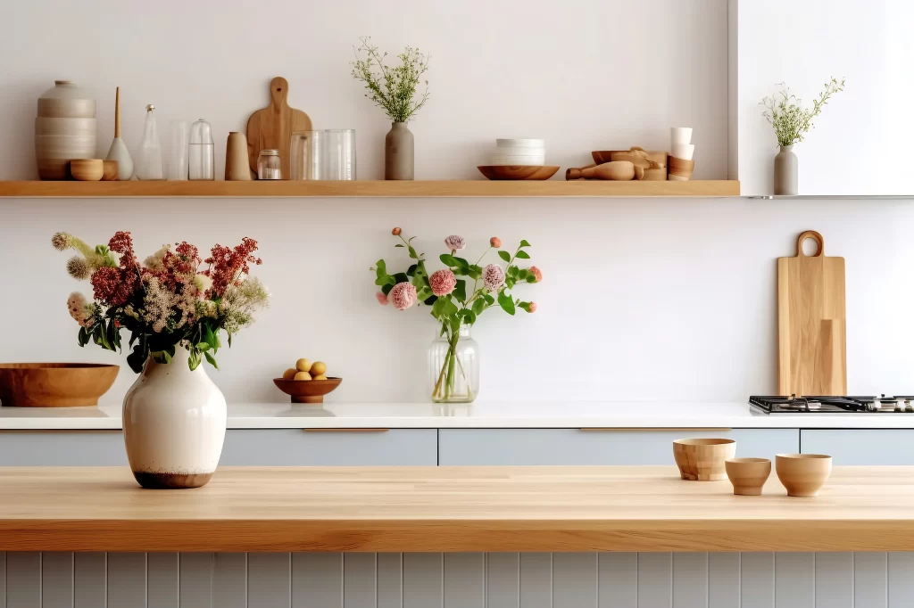 Modern Minimalist Kitchen Interior Fresh Flowers