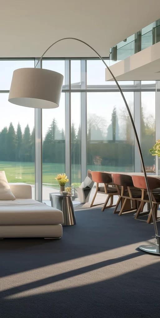 Modern Minimalist Living Room with Arc Floor Lamp