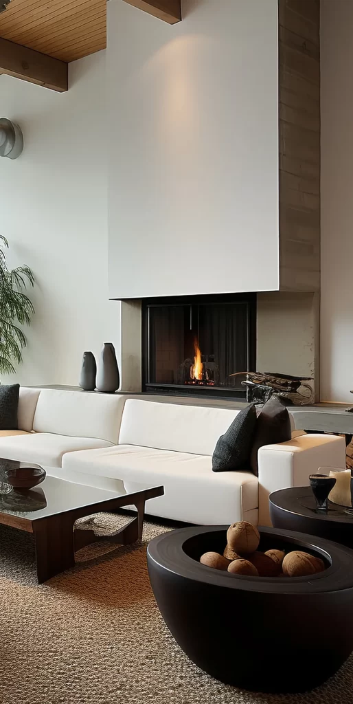 Modern Minimalist Living Room with Black Fireplace