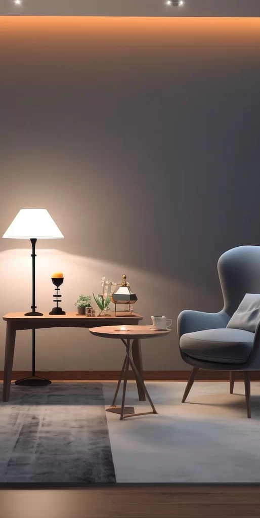 Modern Minimalist Living Room With Blue Armchair