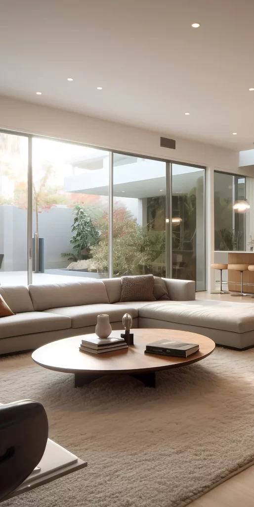 Modern Minimalist Living Room With Expansive Glass Windows