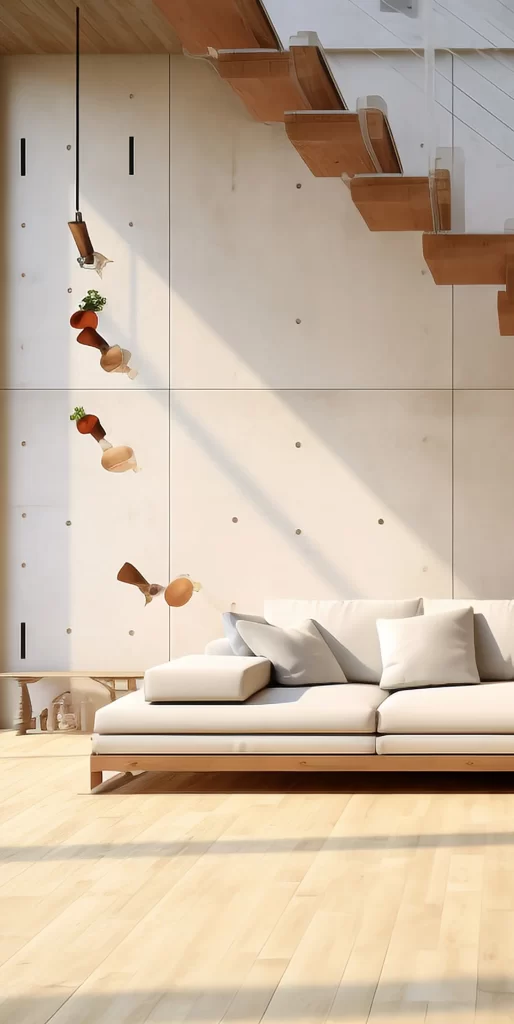 Modern Minimalist Living Room with Floating Vegetables