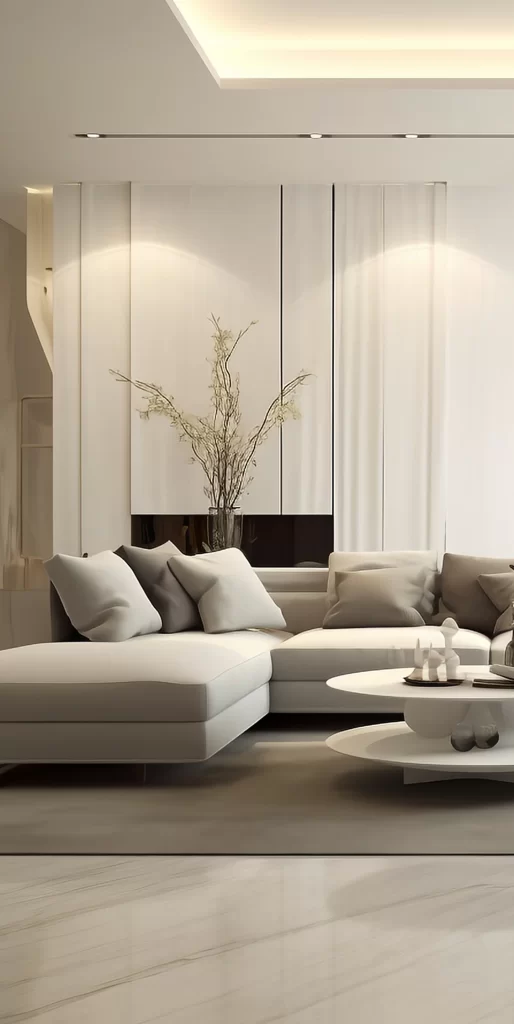 Modern Minimalist Living Room with White Fireplace Niche
