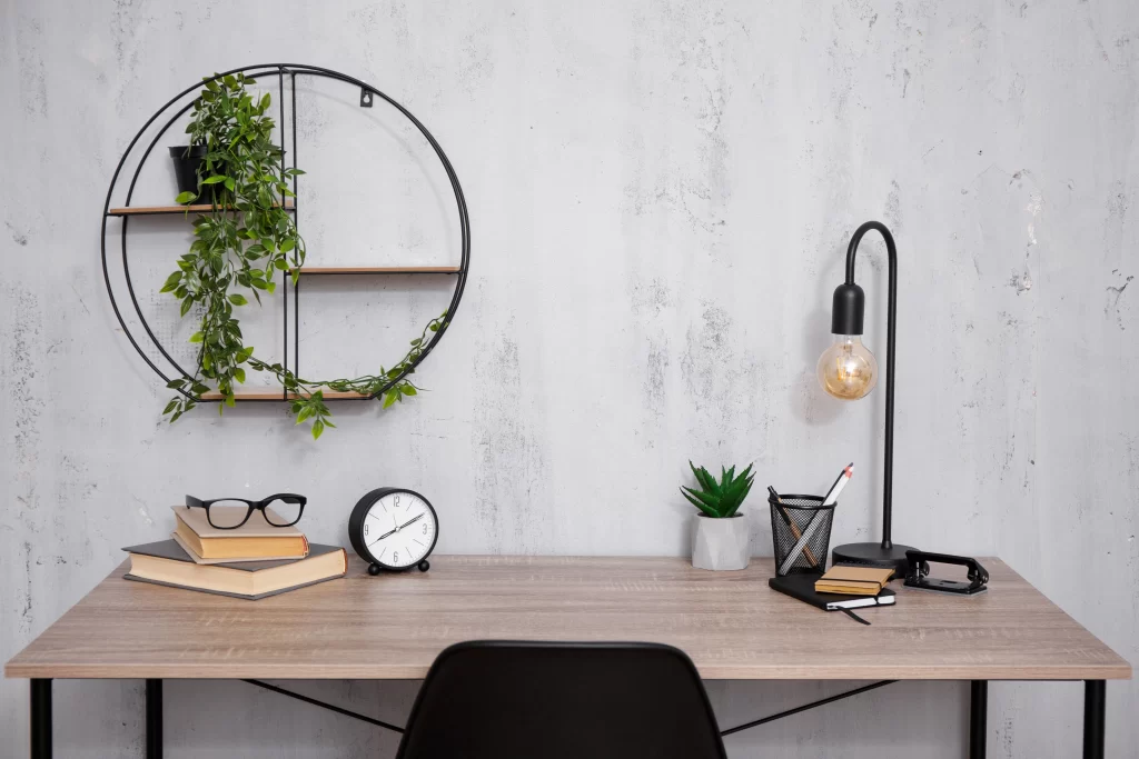 Modern Minimalist Workspace Interior with Stylish Desk Accessories