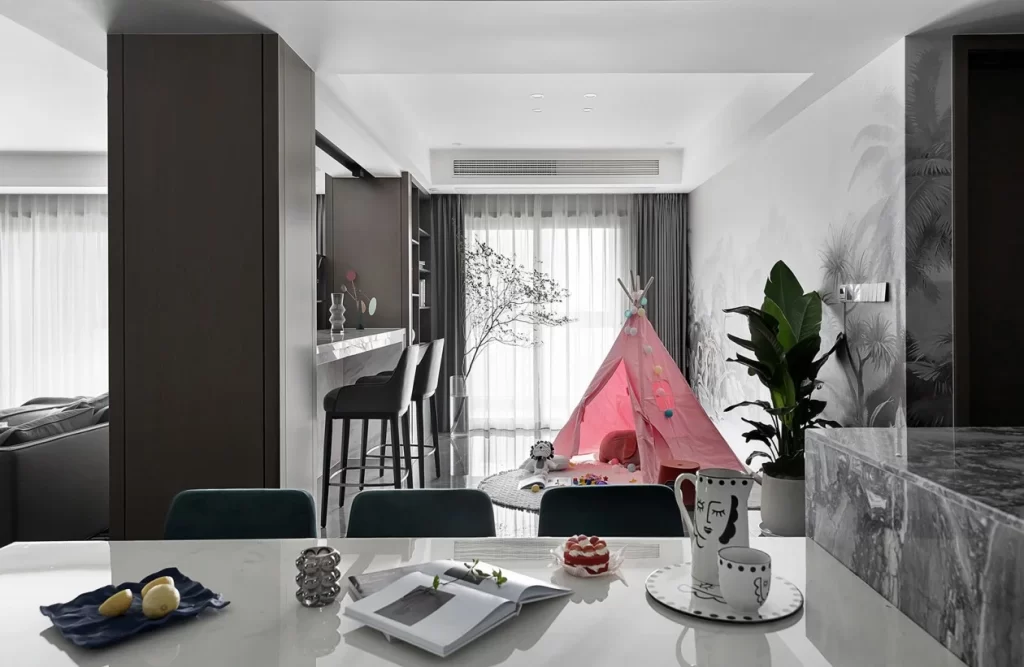 Modern Open Plan Neutral Tones Minimalist Dining Table