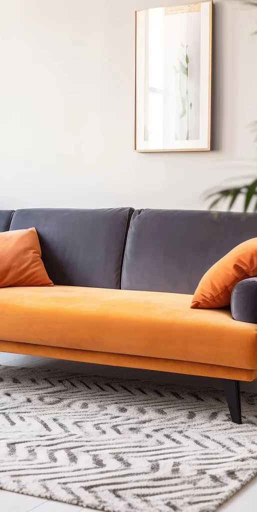 Modern Orange Grey Velvet Sofa Living Room