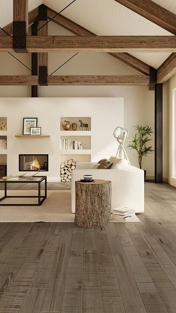 Modern Rustic Living Room With Beams