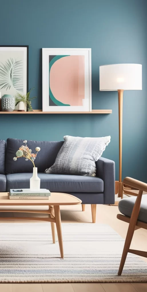 Modern Scandinavian Living Room With Teal Walls