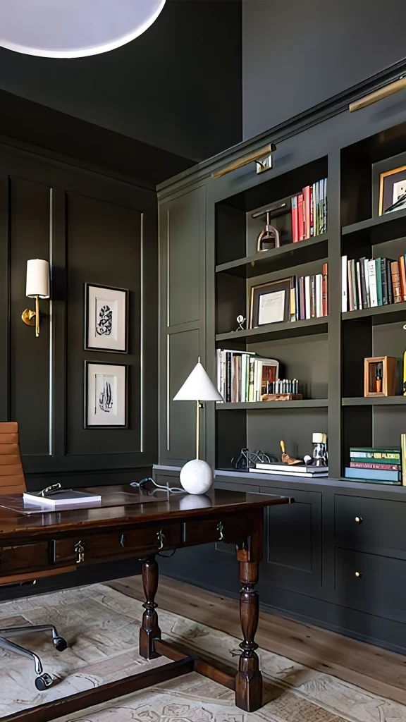 Moody Home Office With Vintage Desk