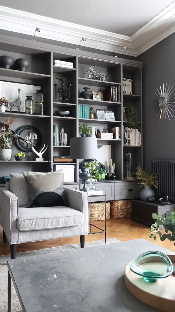 Moody Scandinavian Bookshelf and Armchair