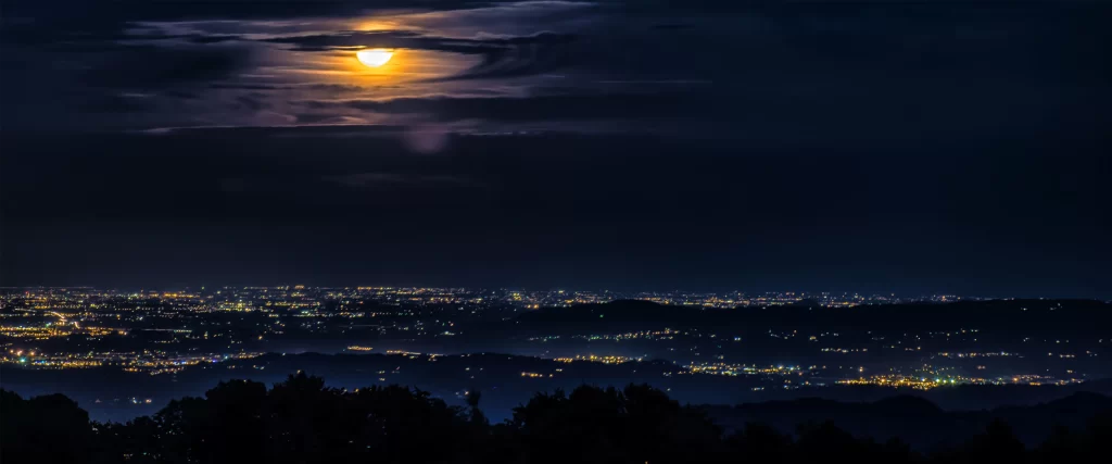 moon night city lights landscape nature