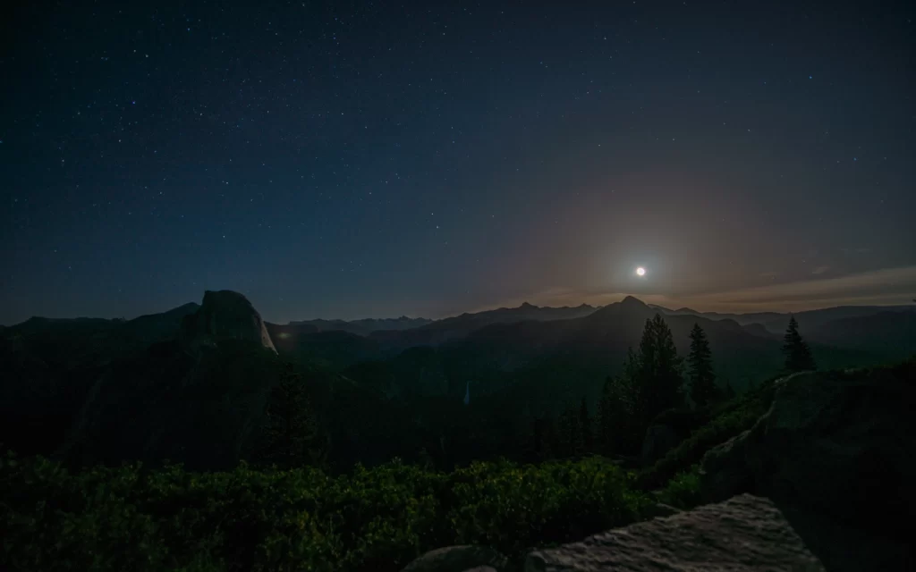 moon night landscape stars mountains sky