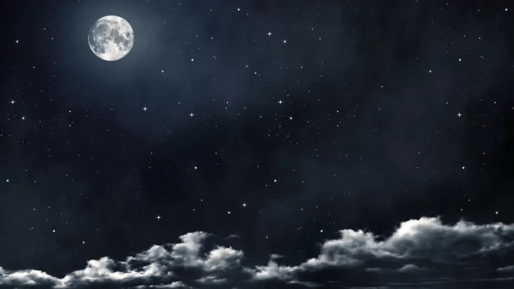 moon stars night sky clouds