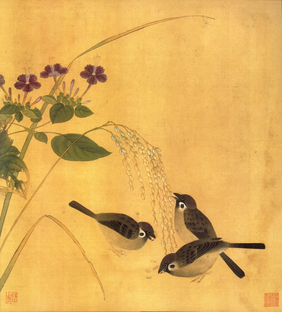 Morning Glory Rice Stalk Three Sparrows Wang Zhong