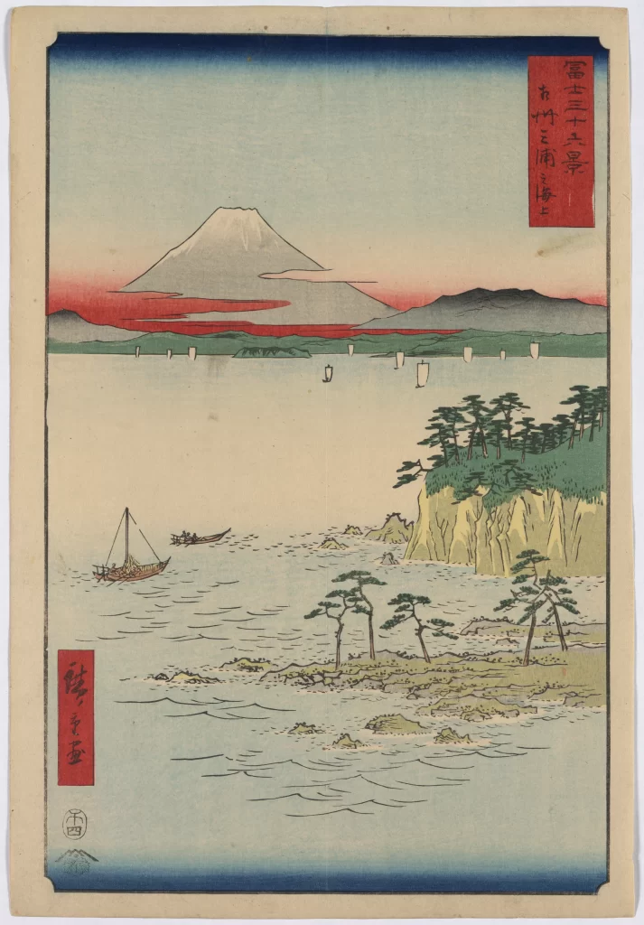 Mount Fuji Traditional Japanese Art Serene Landscape Watercolor Boats Nature