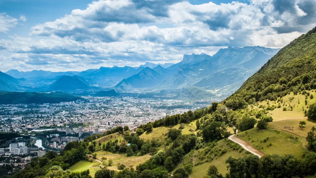 mountains city landscape nature clouds greenery
