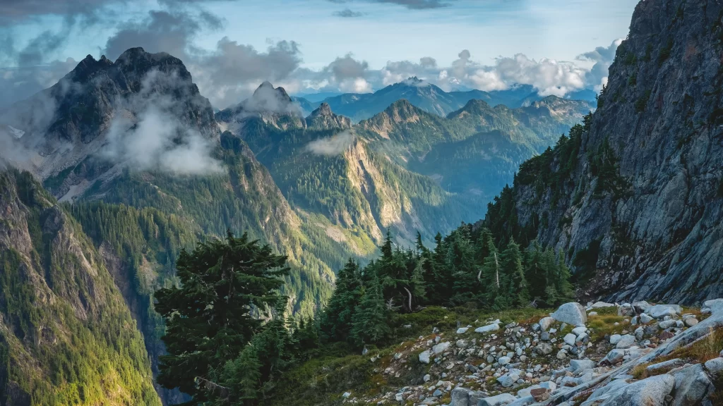Mountains Clouds Forest Rocks Sky Sunlight