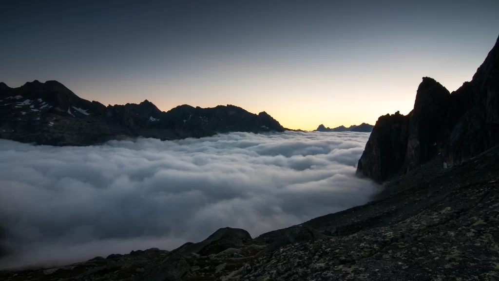 mountains clouds sky sunrise fog landscape